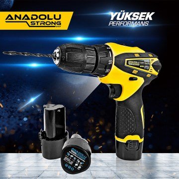 AnadoluStrong ANS1062S 12V Çift Akülü Şarjlı Matkap Li-ion Bataryalı 27 Parça Hediyeli Matkap