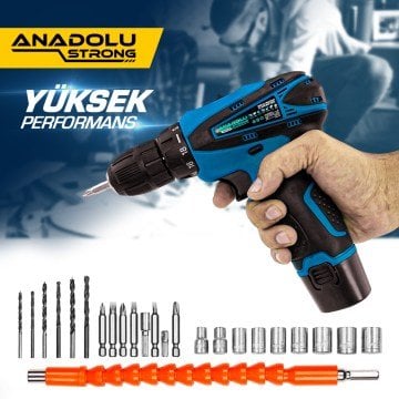 AnadoluStrong ANS1062M 12V Çift Akülü Şarjlı Matkap Li-ion Bataryalı 27 Parça Hediyeli Matkap