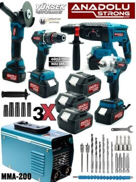 Anadolu Strong Tr-453 5'li Pro Set Kömürsüz Kırıcı Delici Matkap Vidalama Taşlama Bijon Sökme Kaynak Makinesi