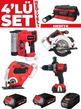 Germany Style Rodex 4 lü Profesyonel Usta Seti Matkap-Zımba-Çivi Tabancası-Daire Testere-Dekupaj Testere Akülü