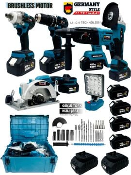 Germany Style Şarjlı Pro 6'lı Makine Seti Matkap Led Lamba Daire Testere Taşlama Hilti Somun Sökme