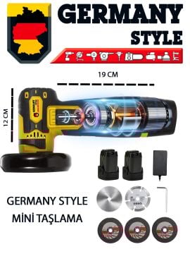 Germany Style Alman-MS365 Çift Akülü Açılı Şarjlı Avuç Taşlama Demir Kesme 75mm