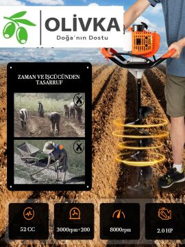 OLİVKA 2.0 Hp 52 CC Toprak Burgu Makinesi Easy Start 20 Cm UC