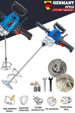 Germany Style 1300 Watt Elektrikli Devir Ayarlı Alçı Boya Ve Harç Karıştırıcı Mixer
