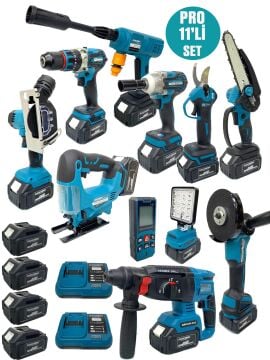 Germany Style DawreekTech 11'li Şarjlı Pro Set Kırıcı-Taşlama-Matkap-Budama Makas Testeresi -Yıkama-Dekupaj 
