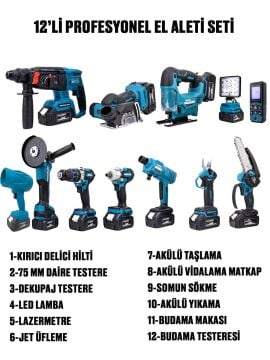 Germany Style DawreekTech 11'li Şarjlı Pro Set Kırıcı-Taşlama-Matkap-