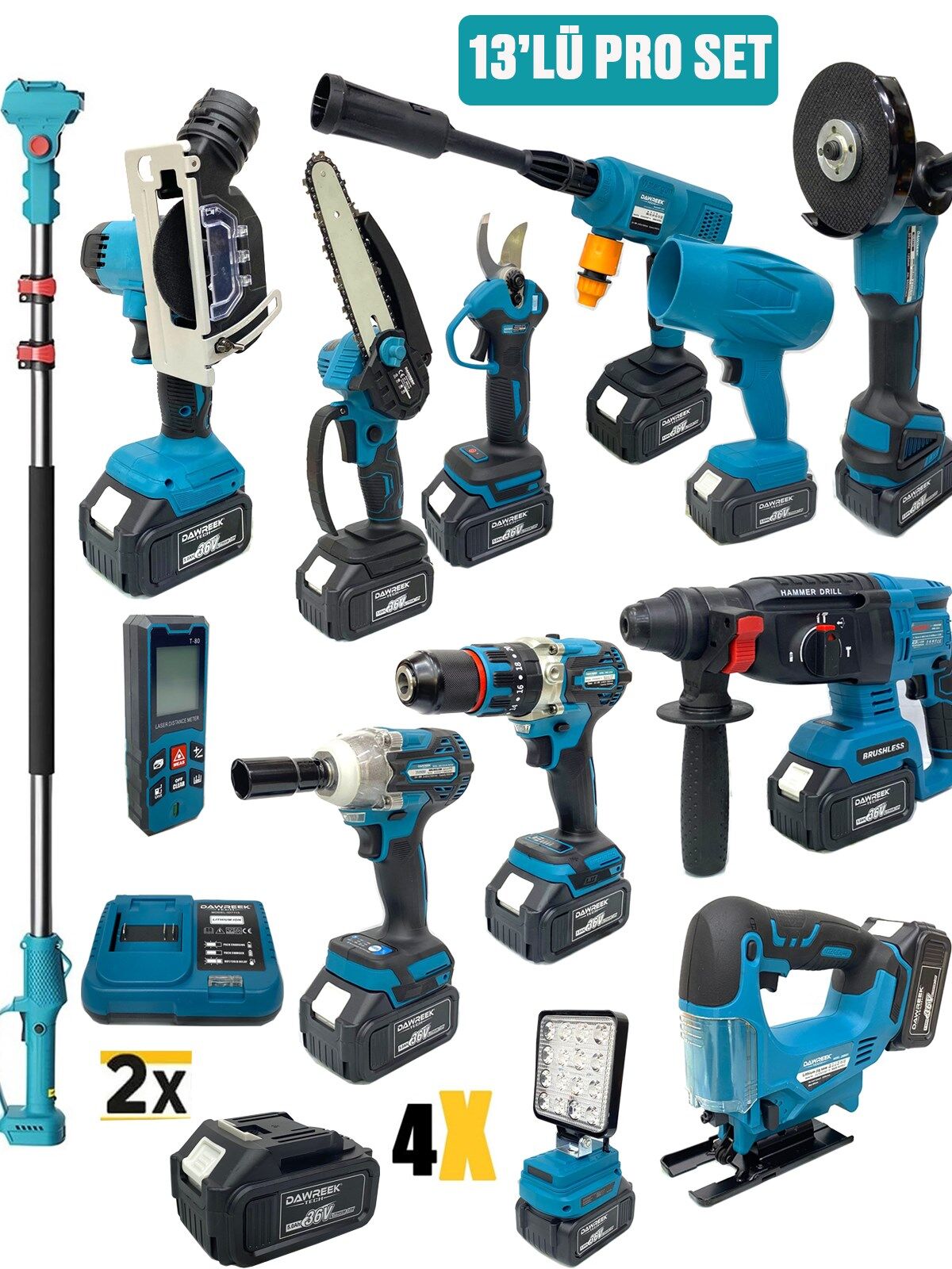 Germany Style DawreekTech 11'li Şarjlı Pro Set Kırıcı-Taşlama-Matkap-Budama Makas Testeresi -Yıkama-Dekupaj 