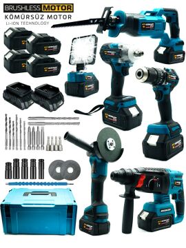 Germany Style Pro 6'lı Kömürsüz Matkap-Taşlama-Tilki Kuyruğu-Hilti Kırıcı-Bijon Sökme-Led Aydınlatma Set