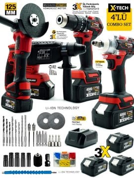 Germany Style Akülü Kırmızı Kömürsüz 4'lü Set Taşlama-Kırıcı Delici Hilti-Somun Sıkma-Vidalama Matkap