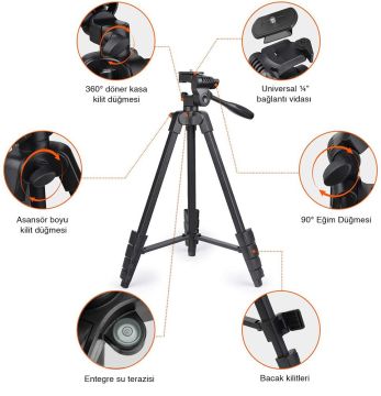 KOBB KBL16T 160CM Su Terazili Profesyonel Alüminyum Lazer Tripod