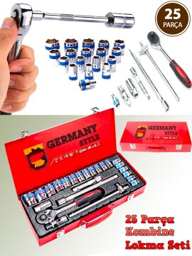 Germany Style 1/2 25 Parça Cırcırlı Kombile Lokma Takımı CR-V Çelik Lokma Seti