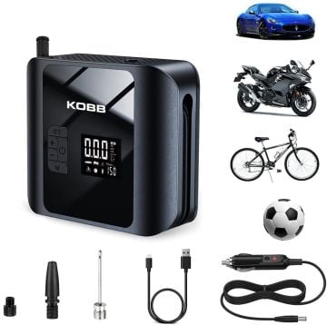KOBB KB420 12Volt / Şarjlı Li-ion 150 PSI Taşınabilir Dijital Basınç Göstergeli Led Aydınlatmalı Akıllı Lastik Şişirme Pompası + SOS