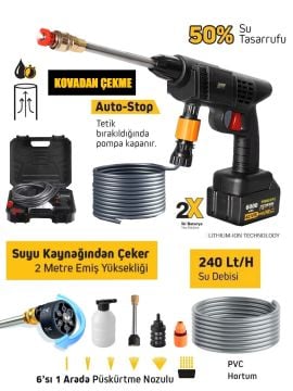 Rowermax 9002VFX Çift Akülü Şarjlı Oto Yıkama Makinesi Araç Köpük Yıkama Makinesi