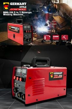GERMANY STYLE  3in1 MMA-550 Amper MİG TİG MMA Çift Kartlı İnvertör  & Gazsız Gazaltı Kaynak Makinesi