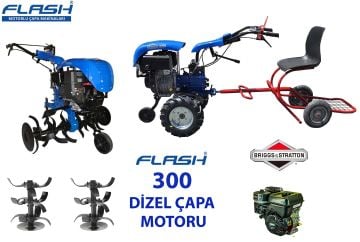 Flash 300 3+1 Dizel Çapa Makinası Amerikan Motorlu 7 Hp Teker + Oturma Selesi